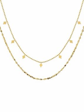 18K Gold Plated Double Layer Geometric Charms Dainty Chain Necklace
